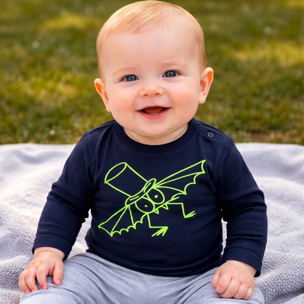 Stella McCartney Baby Unisex Long Sleeve Graphic T-Shirt 6 Months Navy Bat Print